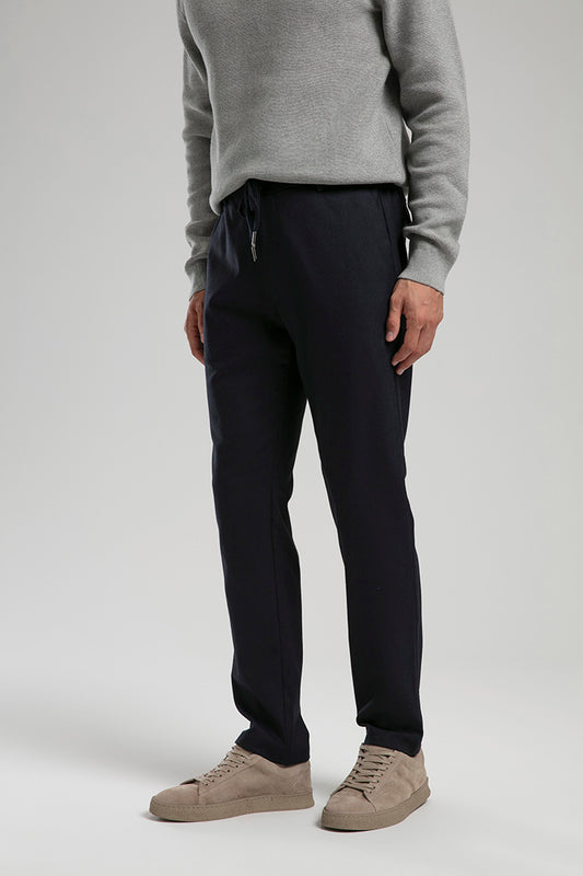 Drawstring Wool Trousers - Navy