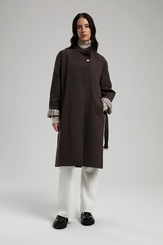 Waterproof Coat with Single Button - Dark Brown