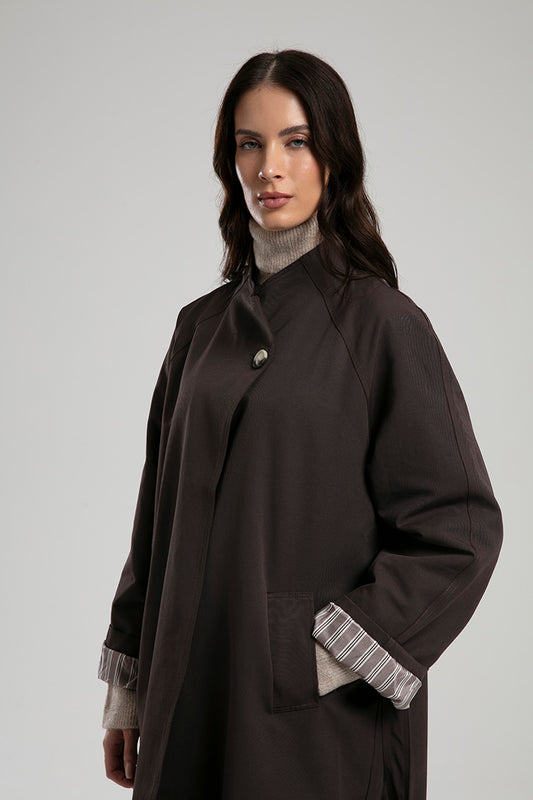 Waterproof Coat with Single Button - Dark Brown