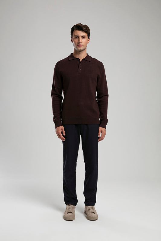 Knit Polo Sweater - Brown