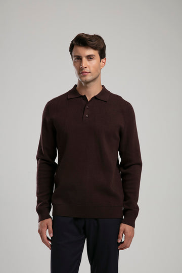 Knit Polo Sweater - Brown