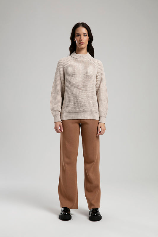 Textured Knit Sweater - Beige