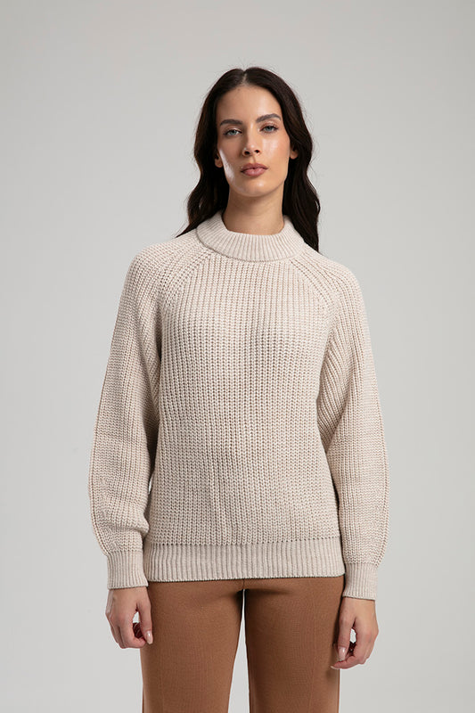 Textured Knit Sweater - Beige