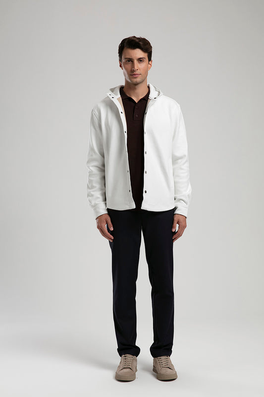 Hooded Snap-Button Jacket - White