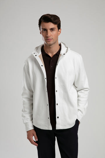 Hooded Snap-Button Jacket - White