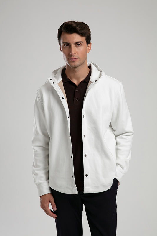Hooded Snap-Button Jacket - White