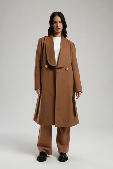 Wool Blend Overcoat - Camel