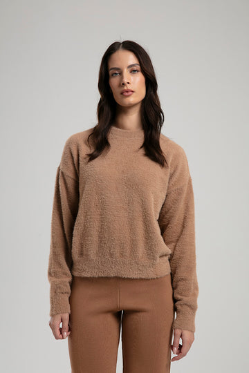 Textured Knit Sweater - Camel
