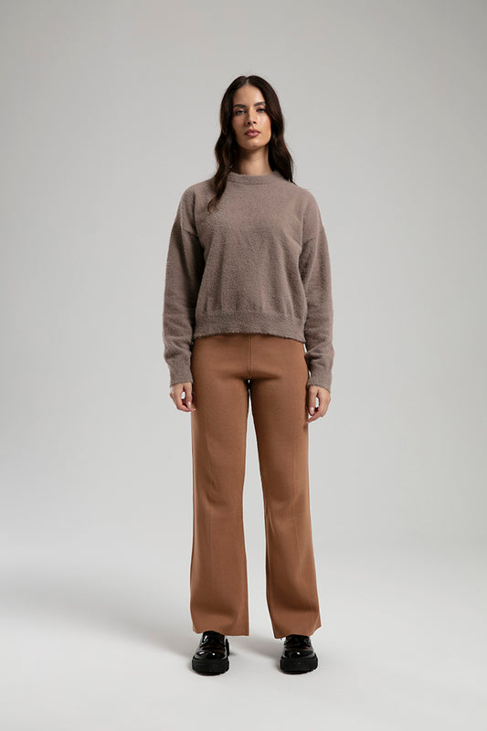 Textured Knit Sweater - Brown