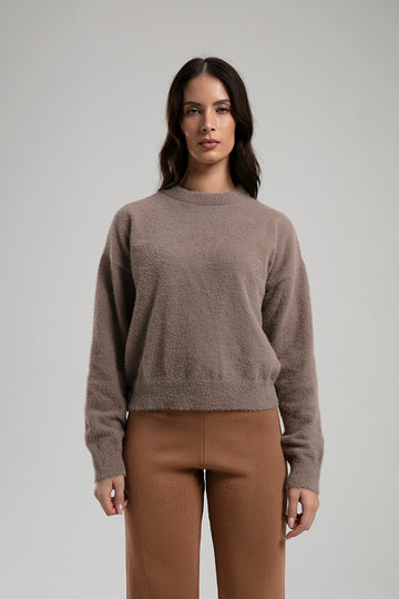 Textured Knit Sweater - Brown