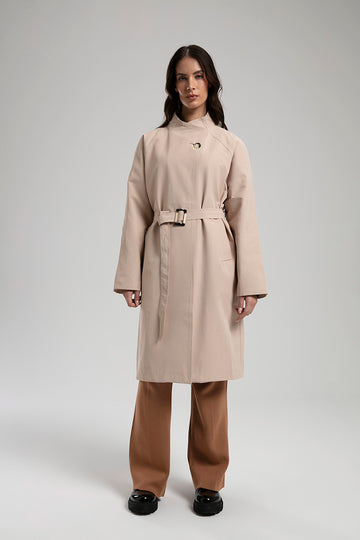 Waterproof Coat with Single Button - Beige