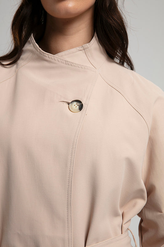 Waterproof Coat with Single Button - Beige