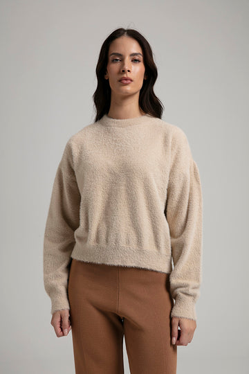 Textured Knit Sweater - Beige