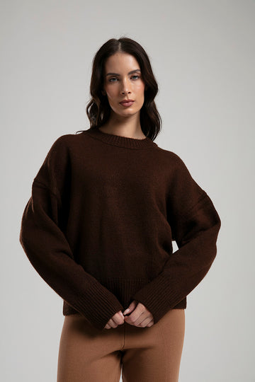 Oversized Knit Sweater - Brown