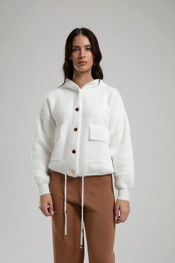 Button-Up Hooded Jacket - White