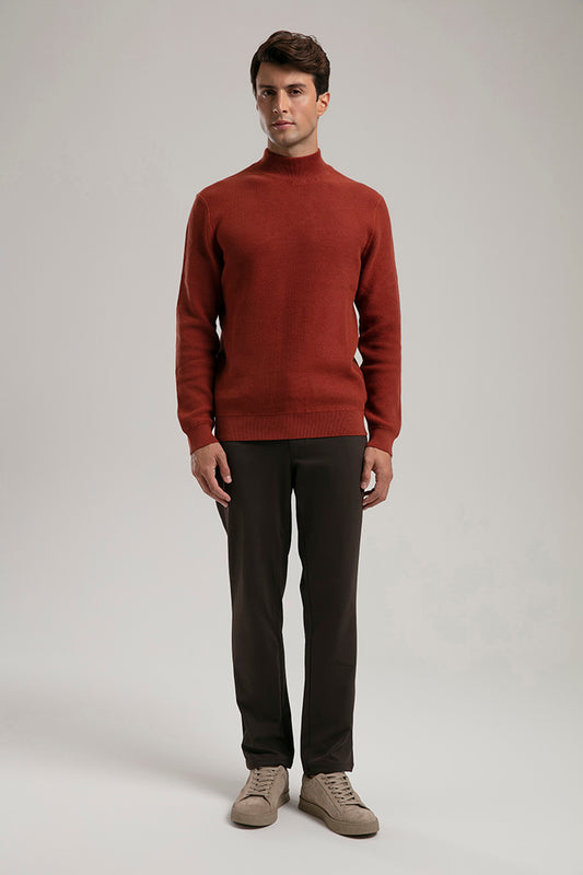 High Neck Knit Sweater - Red