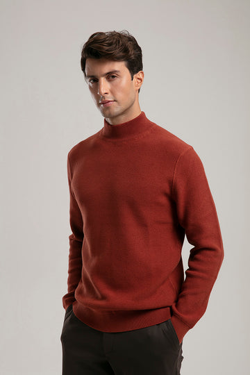 High Neck Knit Sweater - Red