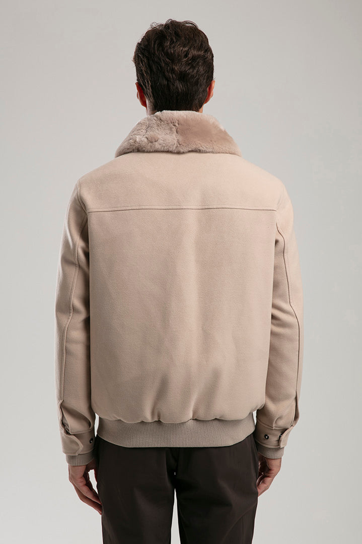 Zip-Up Jacket with Faux Fur Collar - Beige – 404 error - F.Z.C