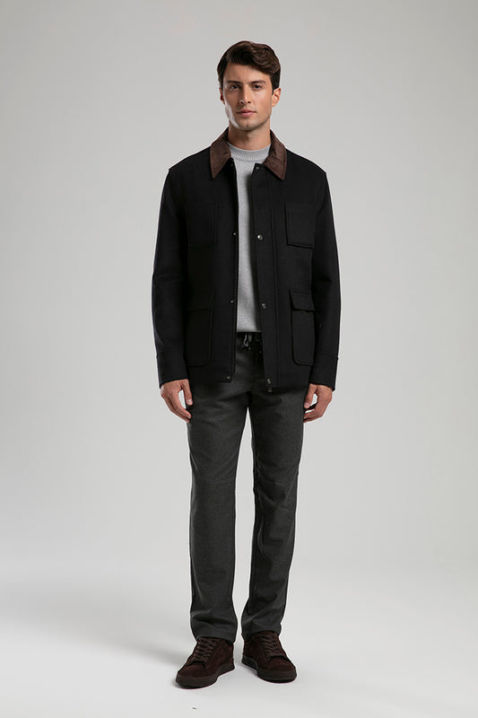 Wool-Blend Utility Jacket - Black