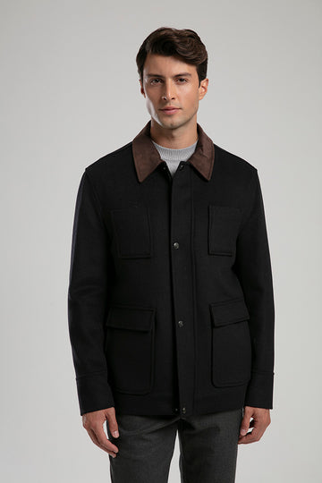Wool-Blend Utility Jacket - Black