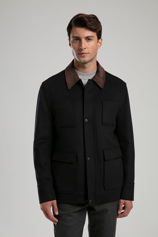 Wool-Blend Utility Jacket - Black