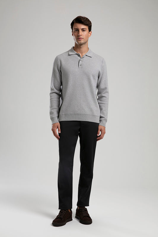 Knit Polo Sweater - Grey
