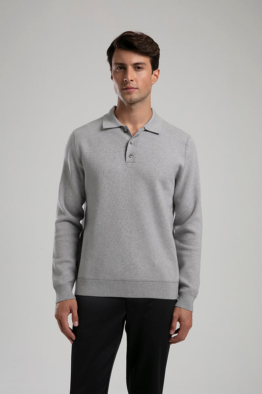 Knit Polo Sweater - Grey