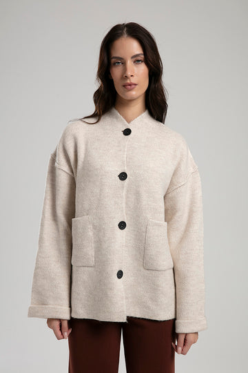 Button-Up Textured Jacket - Beige