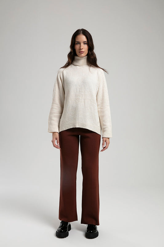 High-Neck Knit Sweater - White