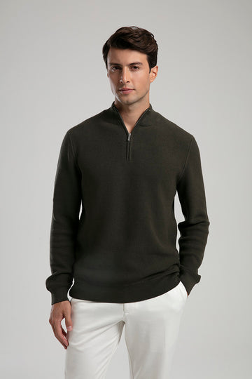 Half-Zip Knit Sweater - Olive