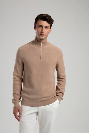 Half-Zip Knit Sweater - Beige