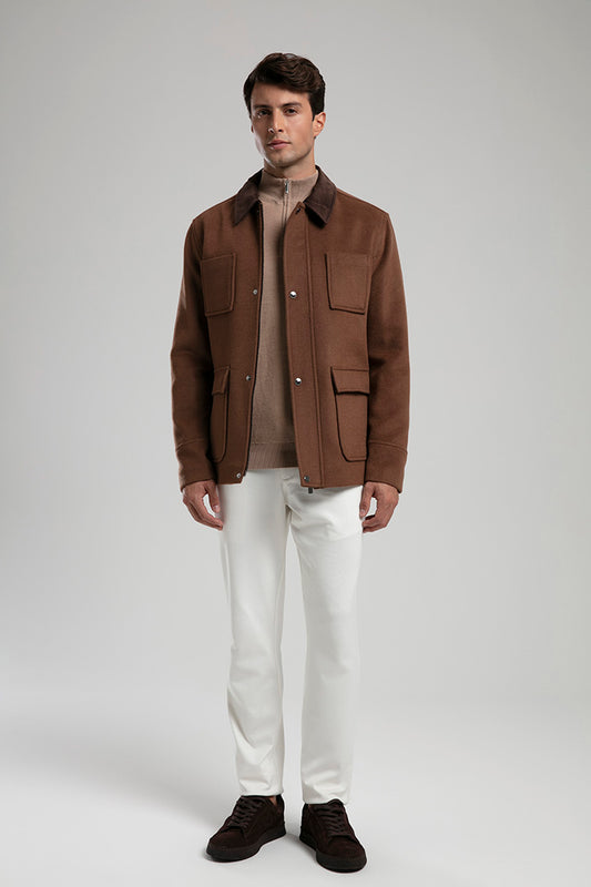 Wool-Blend Utility Jacket - Light Brown