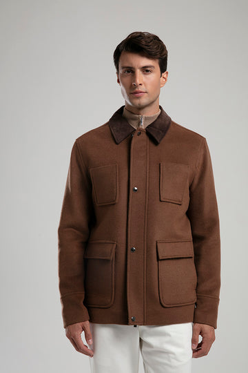 Wool-Blend Utility Jacket - Light Brown