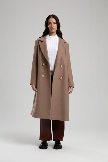 Classic Double Breasted Long Coat - Camel