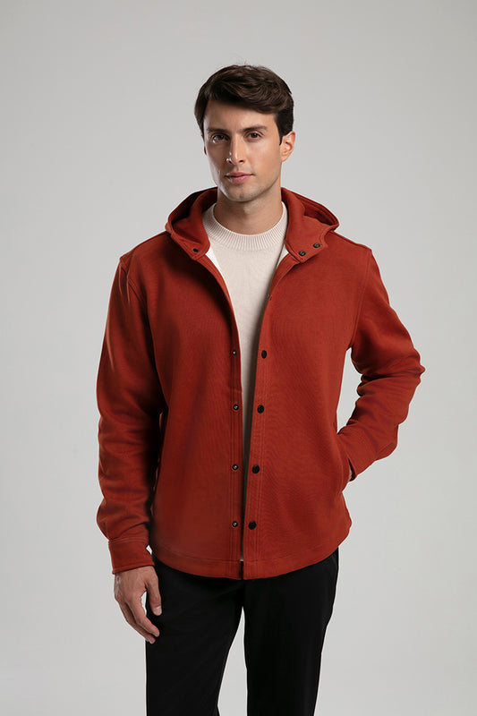Hooded Snap-Button Jacket - Orange