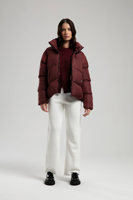 Women's Cropped Puffer Jacket – Burgundy