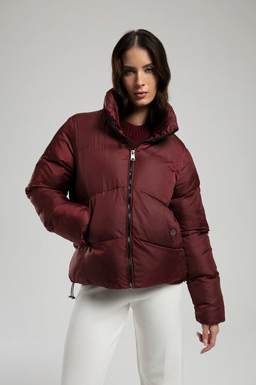 Women's Cropped Puffer Jacket – Burgundy
