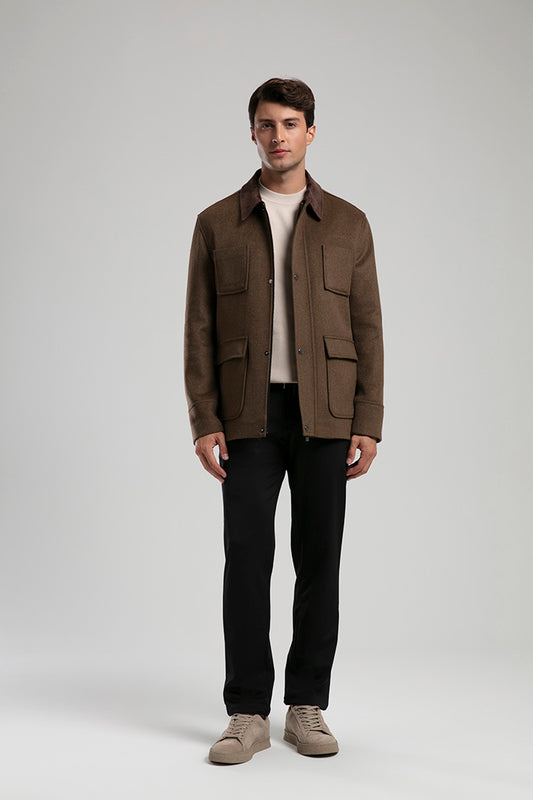 Wool-Blend Utility Jacket - Brown