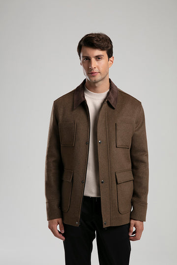 Wool-Blend Utility Jacket - Brown