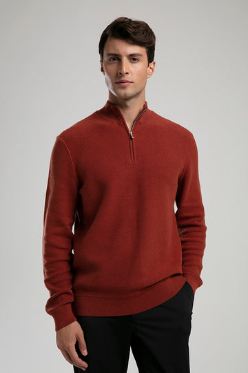 Half-Zip Knit Sweater - Red