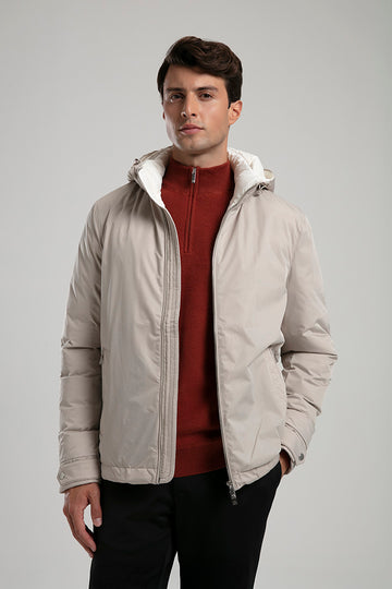 Hooded Puffer Jacket - Beige
