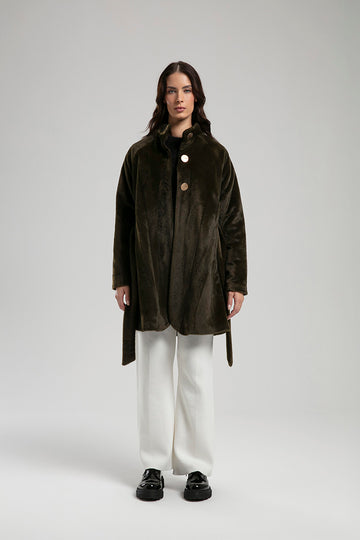 Belted Coat with Gold Buttons - Brown