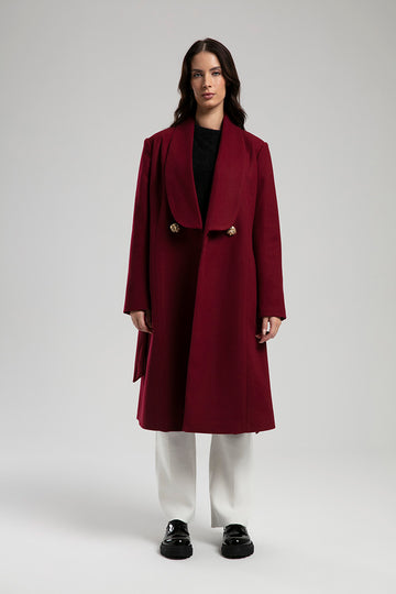 Wool Blend Overcoat - Burgundy