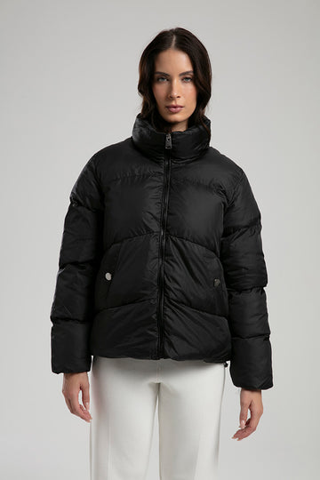 Women's Cropped Puffer Jacket – Black