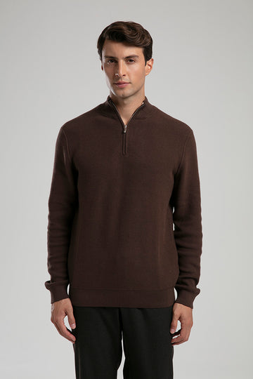 Half-Zip Knit Sweater - Brown