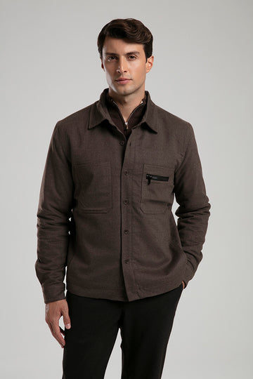 Button-Up Utility Overshirt - Brown