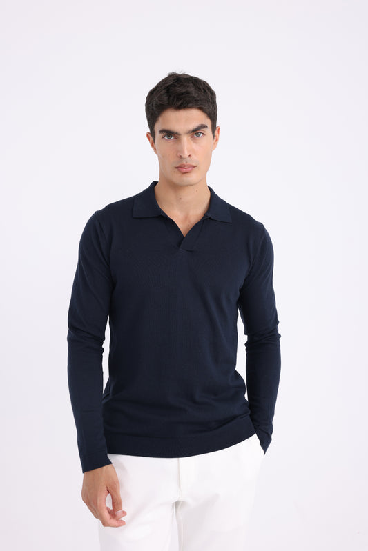 Polo Collar Knit Sweater - Navy