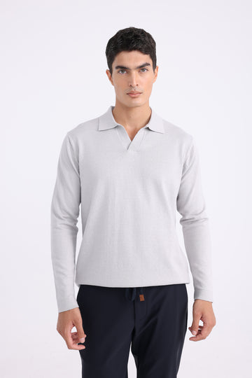 Polo Collar Knit Sweater - Grey