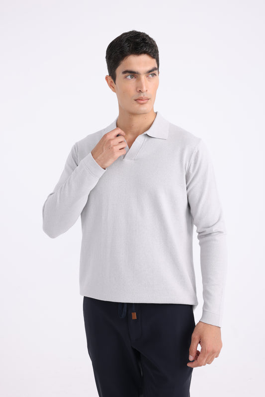 Polo Collar Knit Sweater - Grey