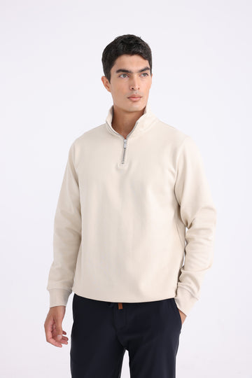 Mock Neck Knit Sweater - Beige